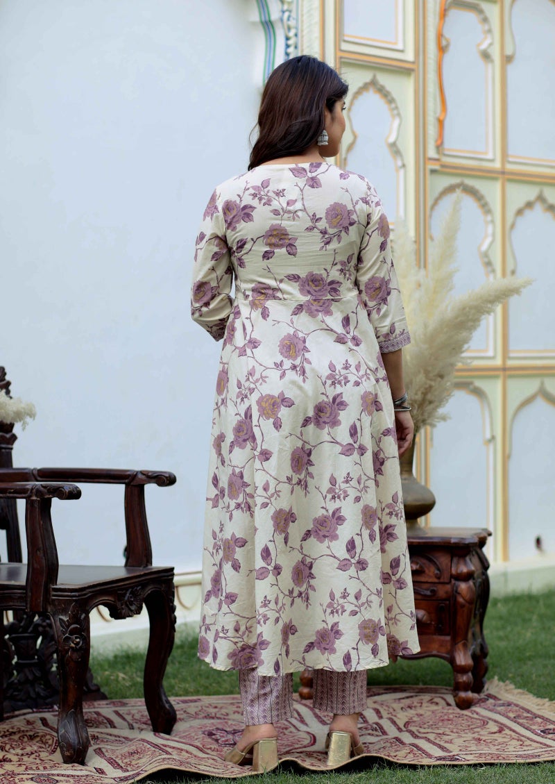 Miravan Floral Printed Anarkali Kurta And Palazzo Set for Women - Image 3